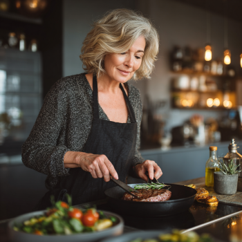 Літня пара готує здорову їжу разом